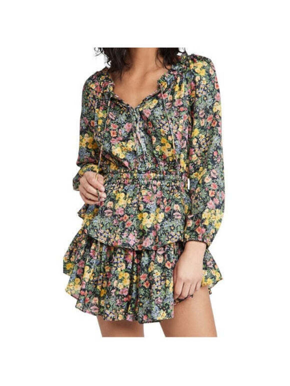 LoveShackFancy Popover in Night Sky Silk Cotton Blend Tiered Ruffle Mini Dress